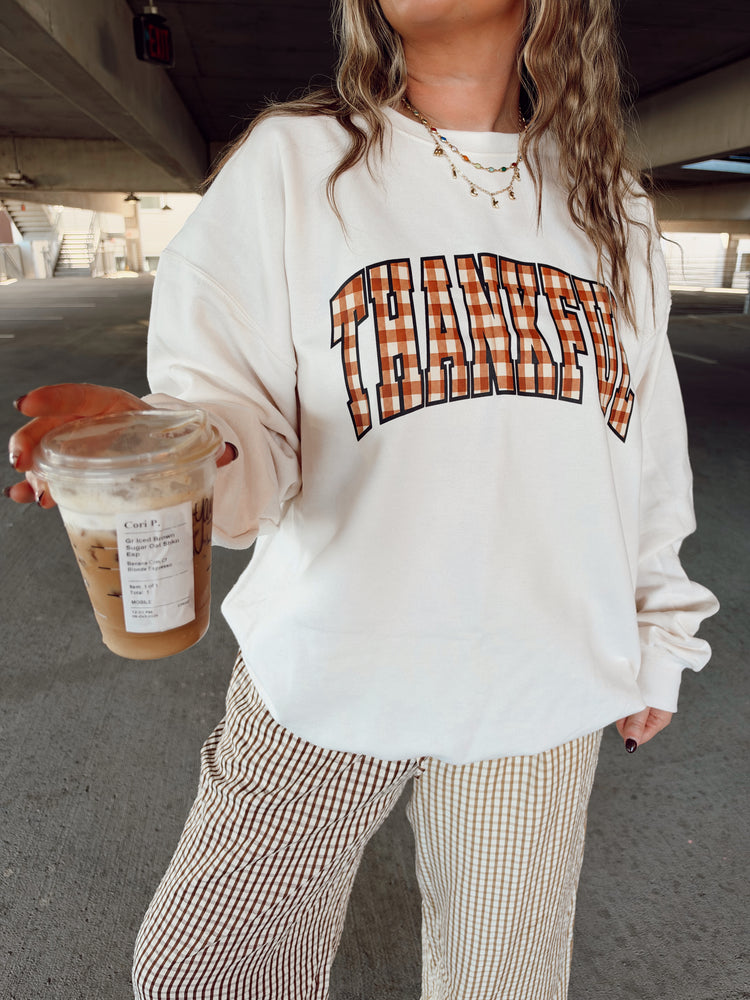 Gingham Thankful Sweatshirt(Sweat Cream)