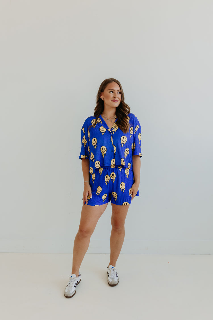 Drip Smiley Blue Flowy SHORTS