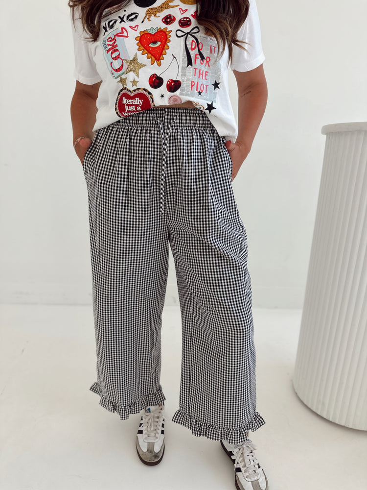 B&W Gingham Cropped Ruffle Boxer Pants