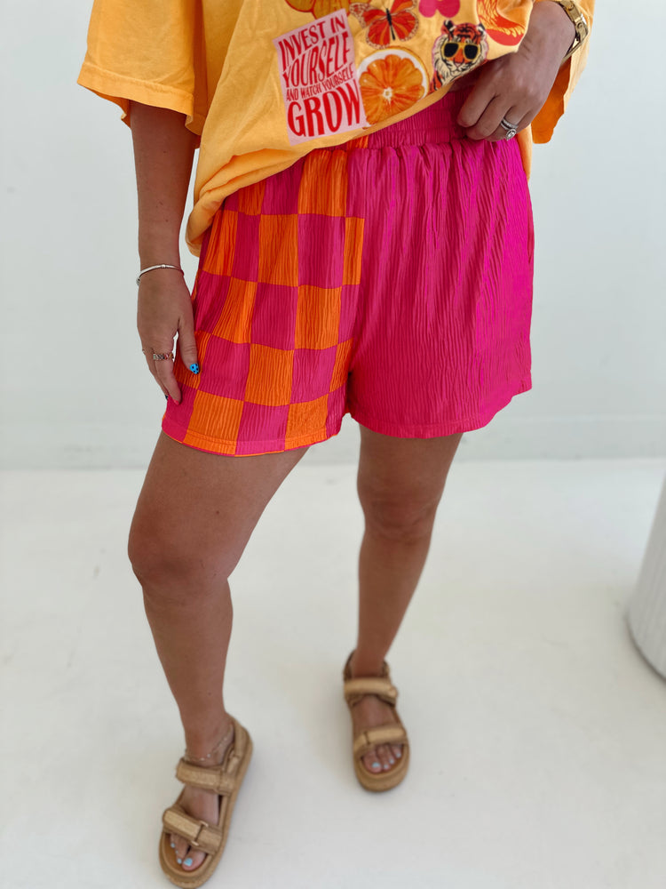 HOT pink and Orange Spliced Flowy SHORTS