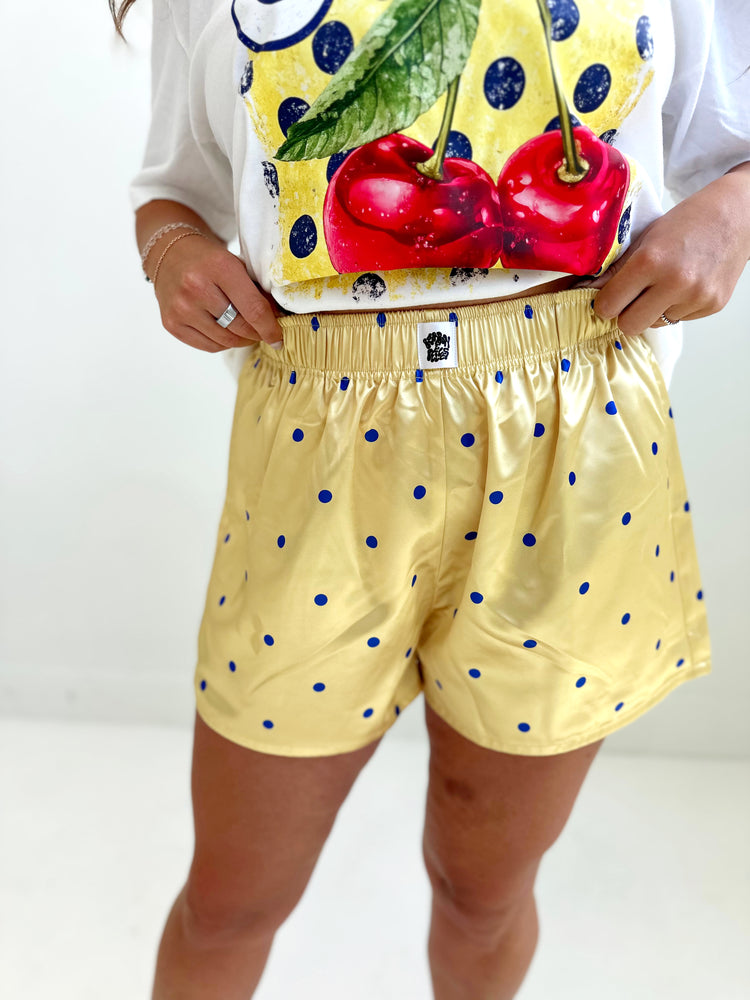 Polka Dot Yellow & Blue Silky Boxer Shorts