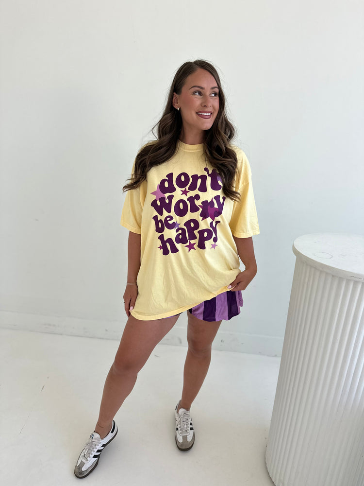 Be Happy Graphic T-shirt BUTTER (cropped or full length)