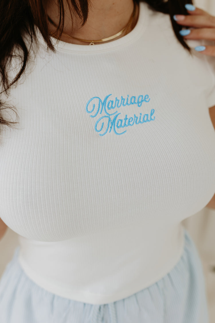 Embroidered Marriage Material Baby Tee