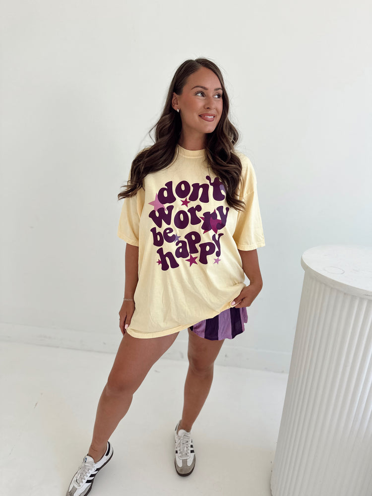 Be Happy Graphic T-shirt BUTTER (cropped or full length)