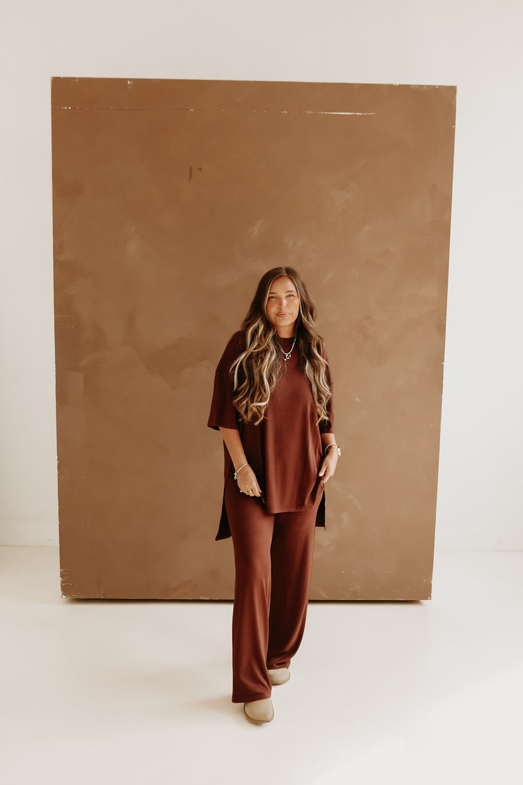 Ribbed Catlyn Pants Set (Chocolate Brown)