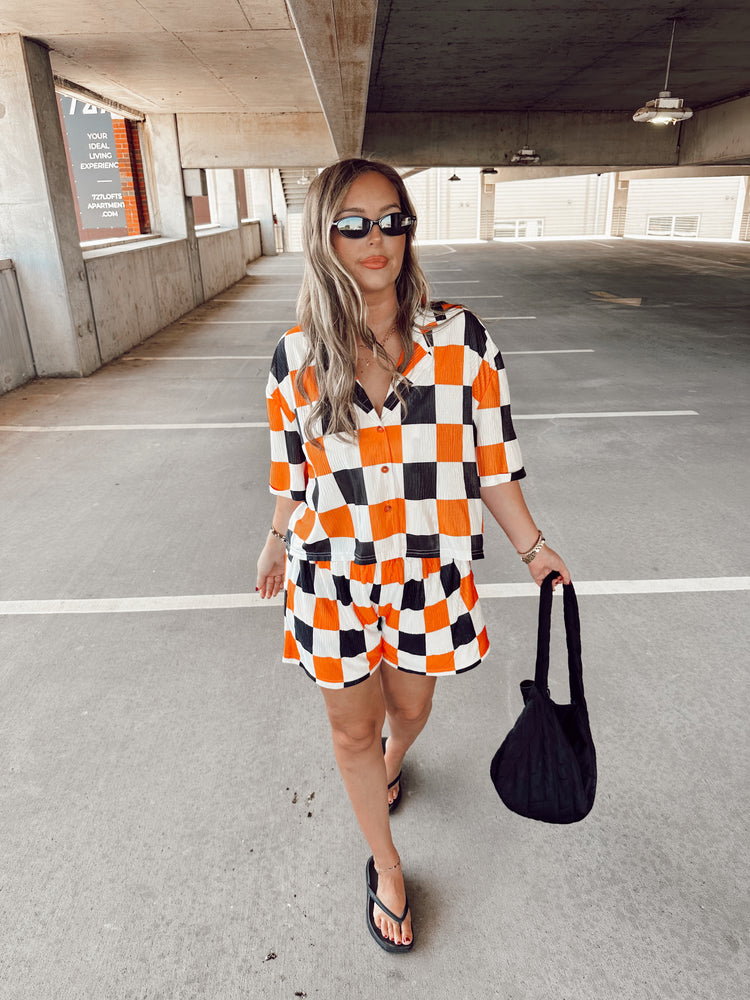 Orange, B&W Checkmate Flowy SHORTS