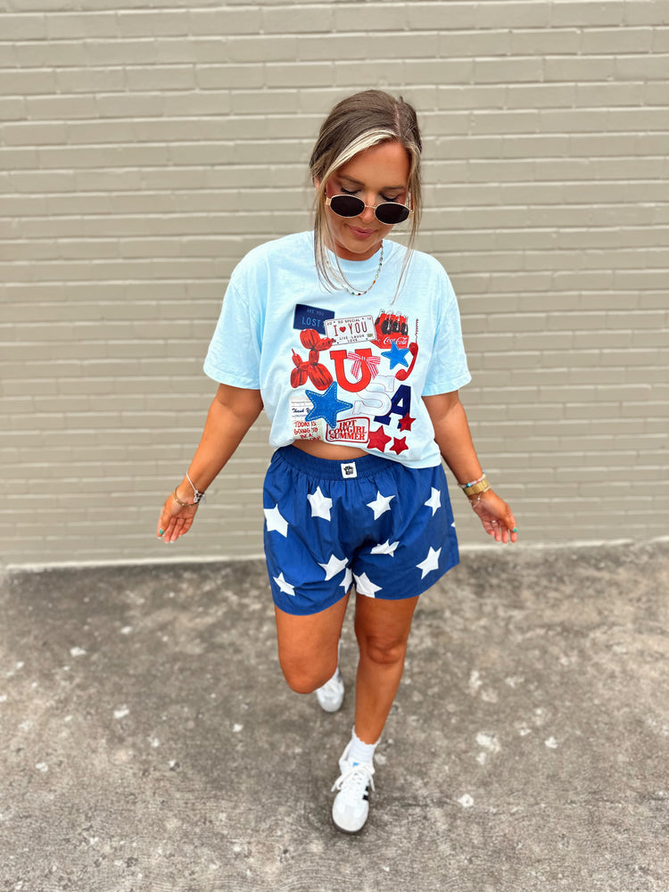 USA Collage graphic BABY BLUE (cropped or full length)