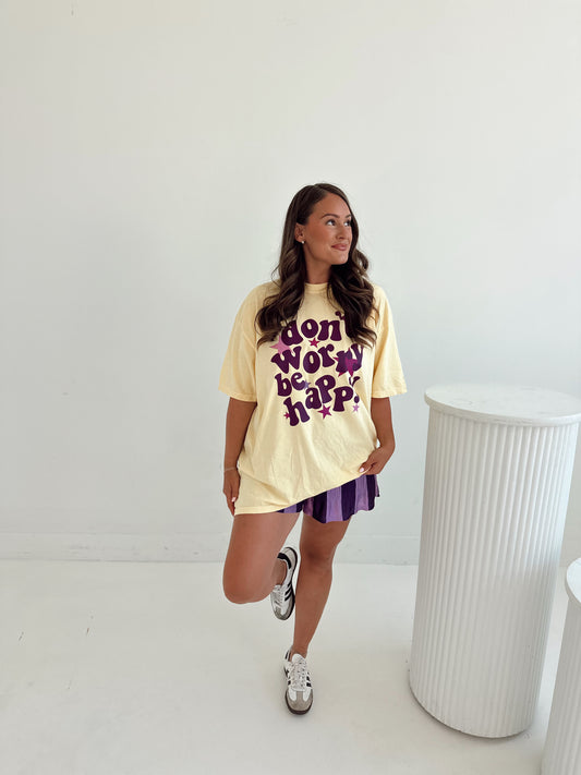 Be Happy Graphic T-shirt BUTTER (cropped or full length)