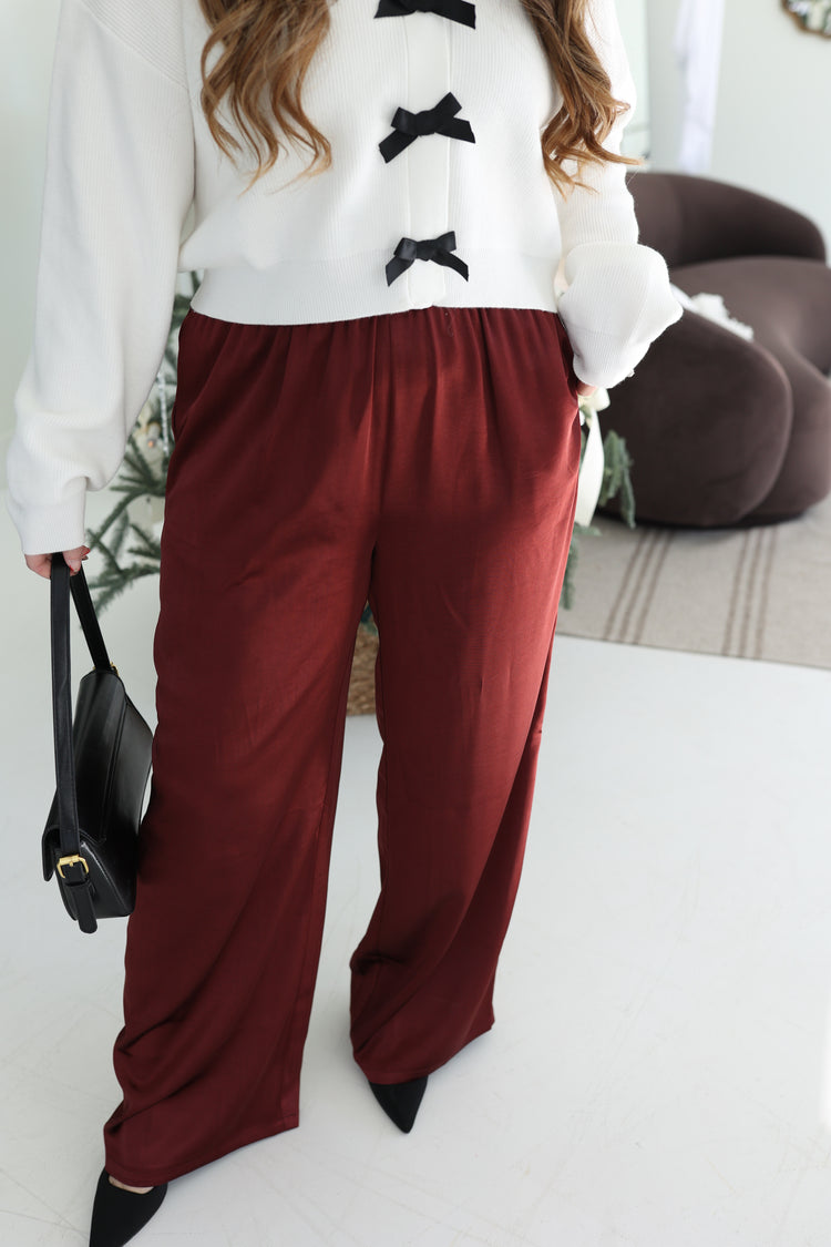 Silky Style Wide leg Pants (maroon)