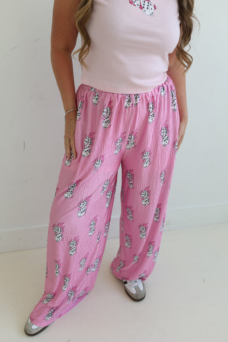 Pink Dice Flowy Pants