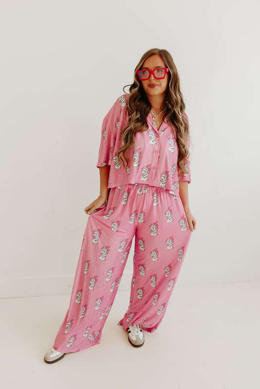Pink Dice Flowy Pants