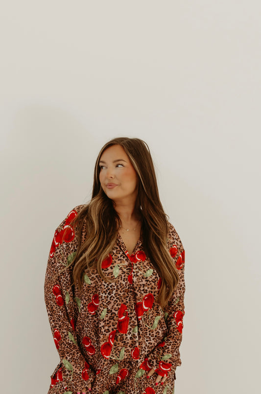 Cherry x leopard Flowy LS Top