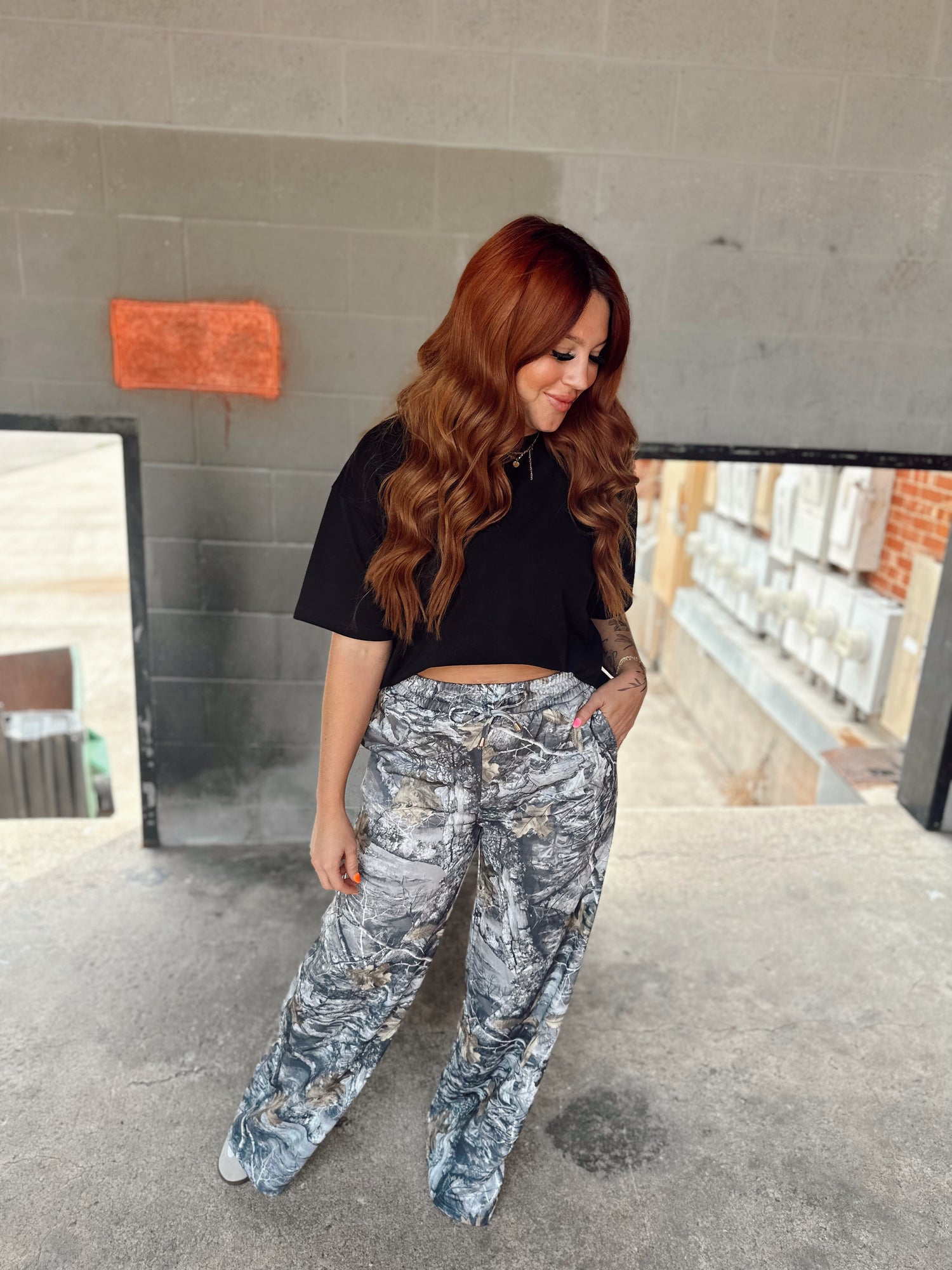 Grey Camo Cargo Trousers Wide Leg Camo Trousers Girls Light Grey