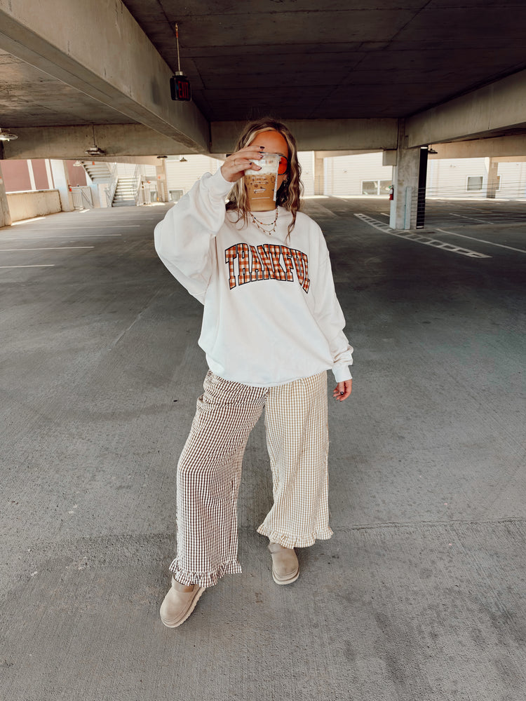 Gingham Thankful Sweatshirt(Sweat Cream)
