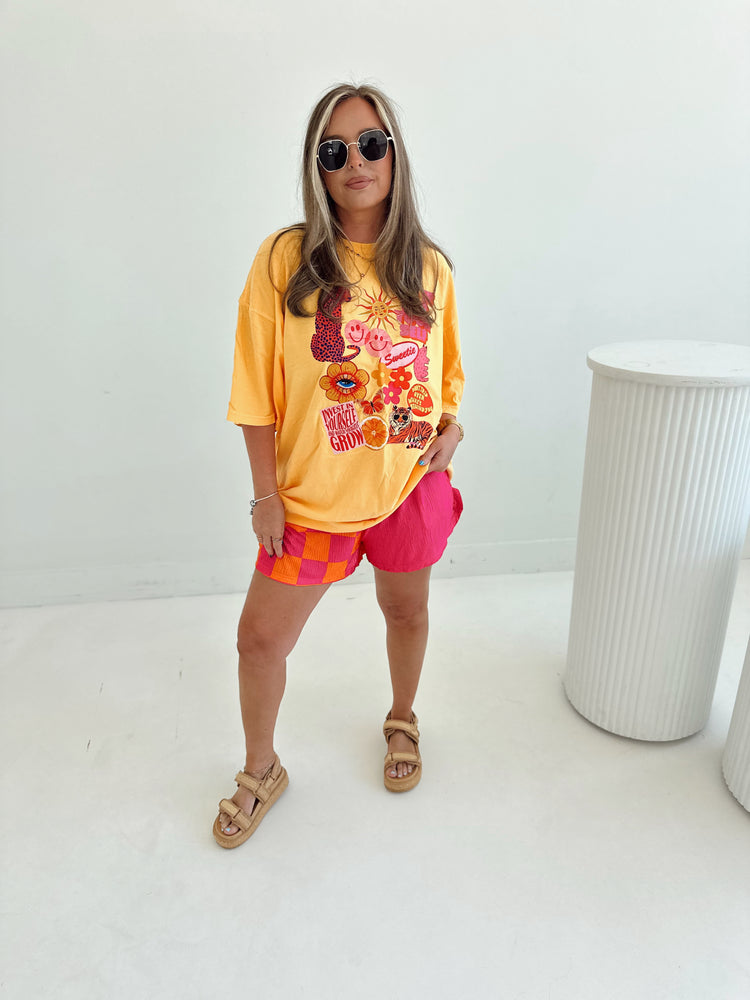 HOT pink and Orange Spliced Flowy SHORTS
