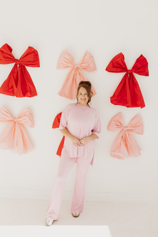 Ribbed Catlyn Flare Pants Set (baby pink)