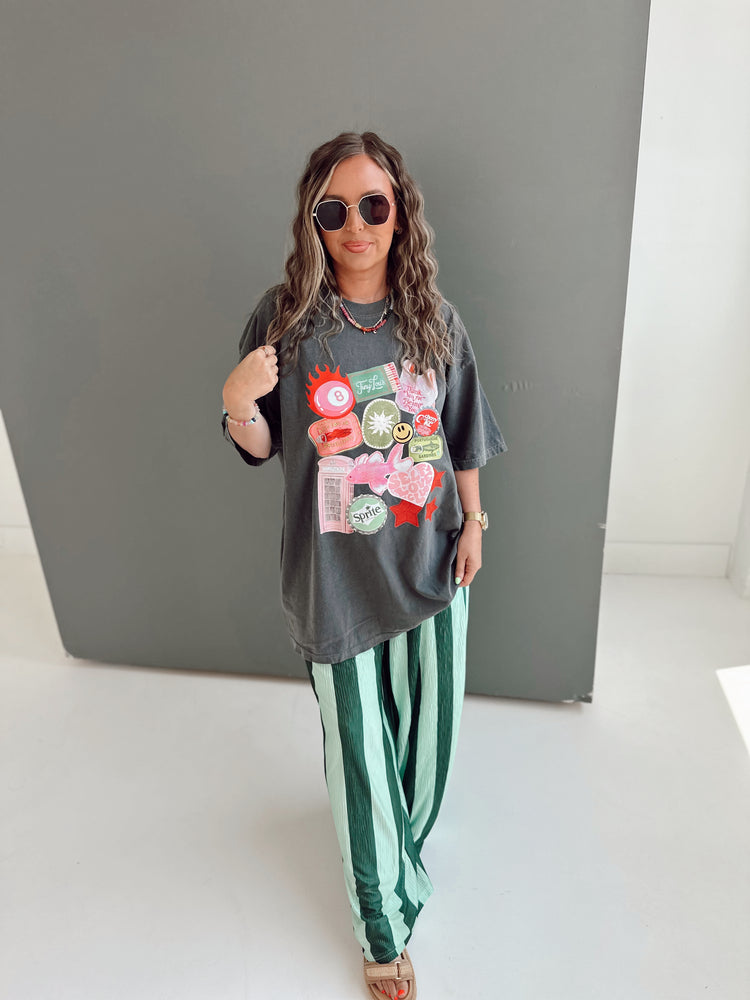 Green & Mint Striped Flowy PANTS