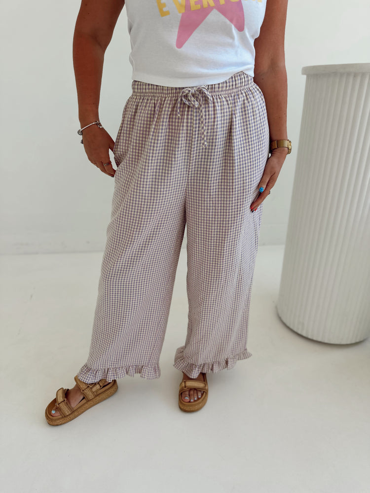 Purple X Yellow Gingham Cropped Ruffle Boxer Pants