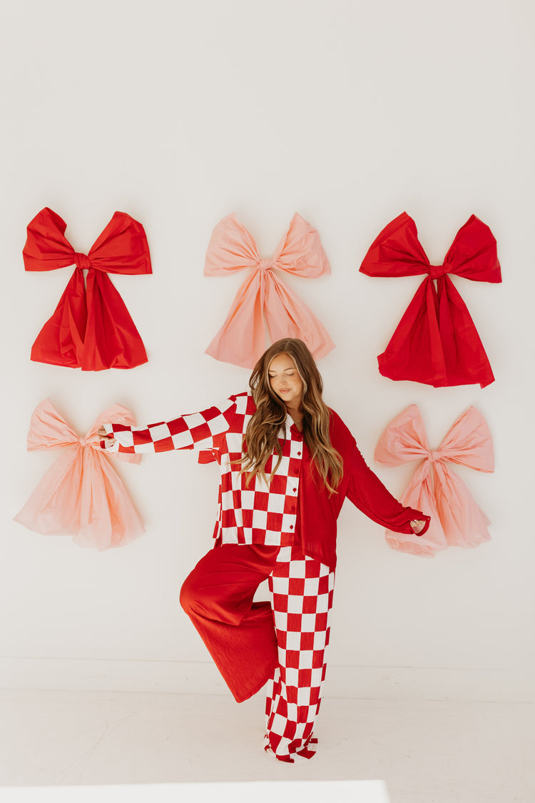 Spliced Checkmate Flowy Pants (RED)