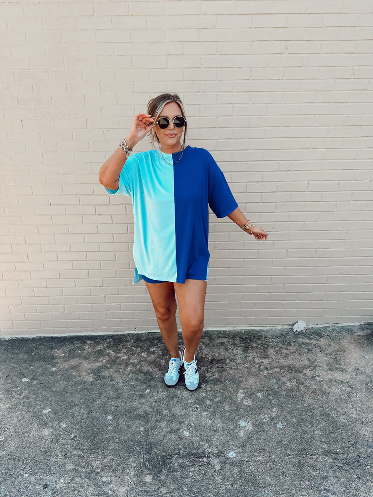 Feelin Blue Spliced Ribbed Catlyn Shorts Set