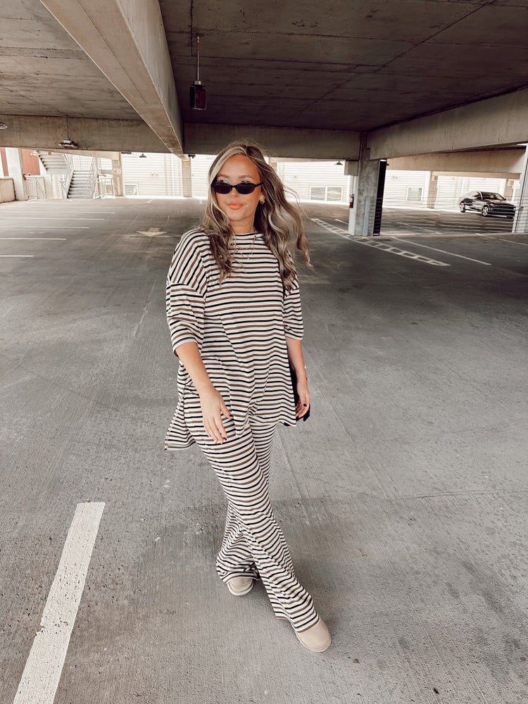 The Stripe Catlyn PANTS set (Taupe, Black, & Tan)
