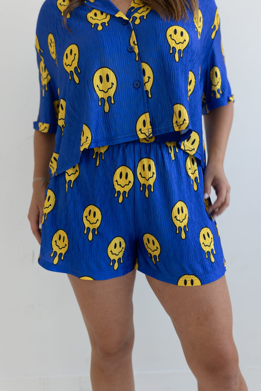 Drip Smiley Blue Flowy SHORTS