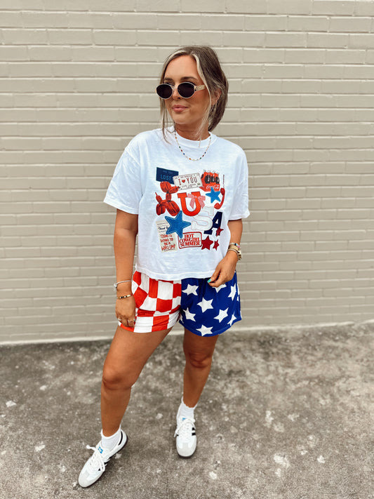 Flag Spliced Flowy Shorts
