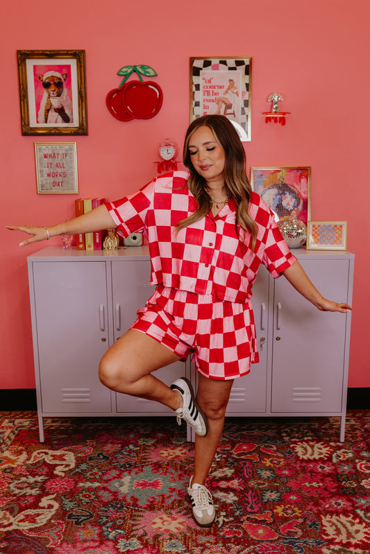 Pink & Red Checkmate SHORTS