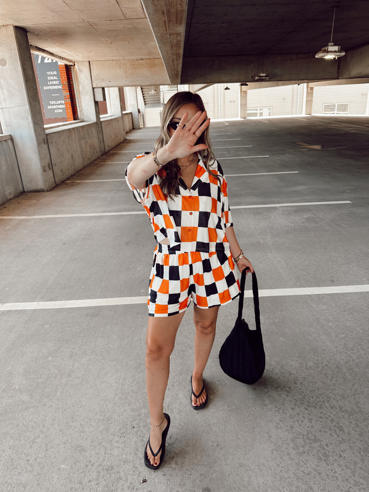 Orange, B&W Checkmate Flowy SHORTS
