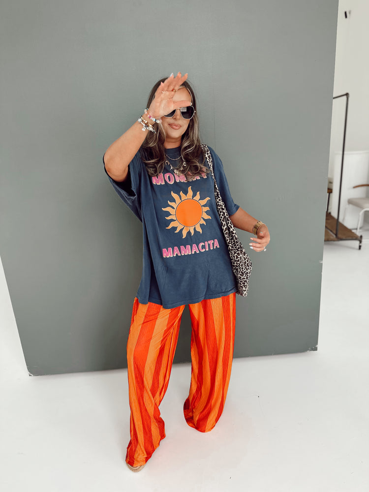 Hot Orange Striped Flowy PANTS