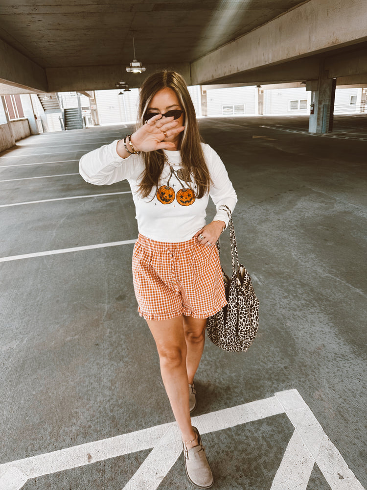 Orange Gingham Ruffle SHORTS