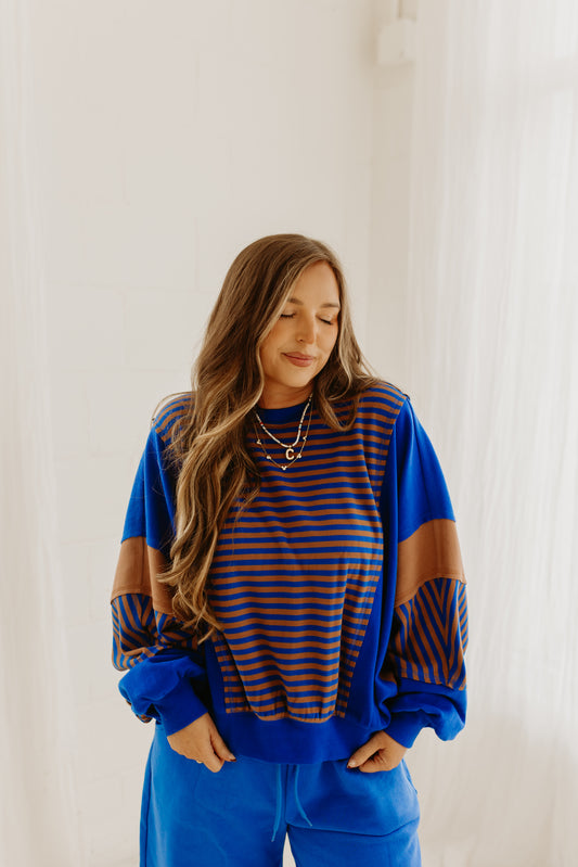 Color Block Striped Sweater BLUE & BROWN