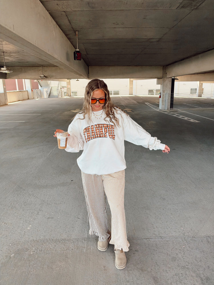 Gingham Thankful Sweatshirt(Sweat Cream)