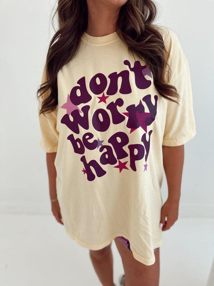 Be Happy Graphic T-shirt BUTTER (cropped or full length)
