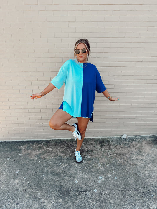 Feelin Blue Spliced Ribbed Catlyn Shorts Set