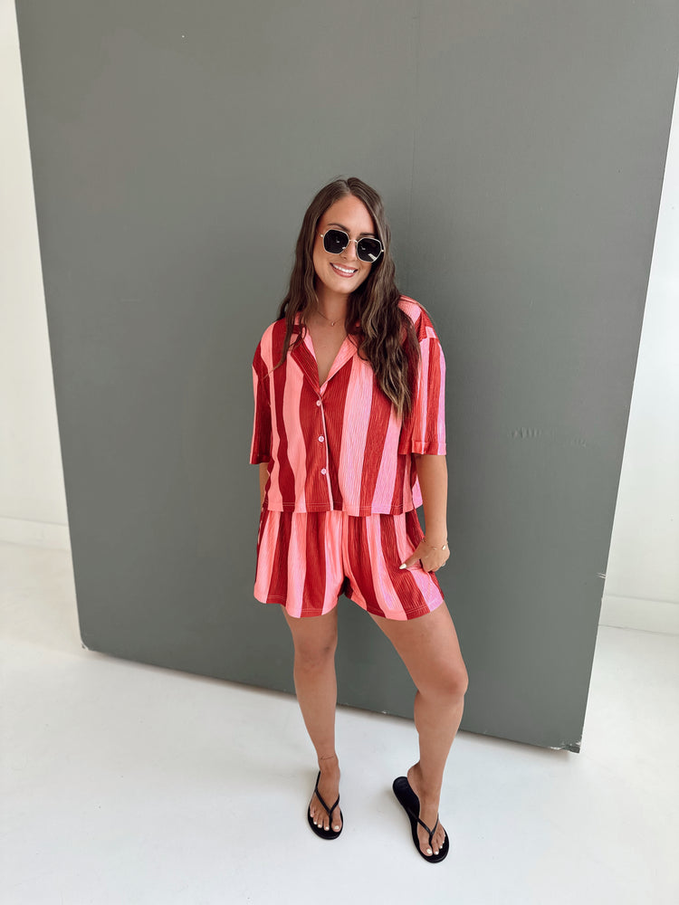 RASPBERRY Striped Flowy SHORTS