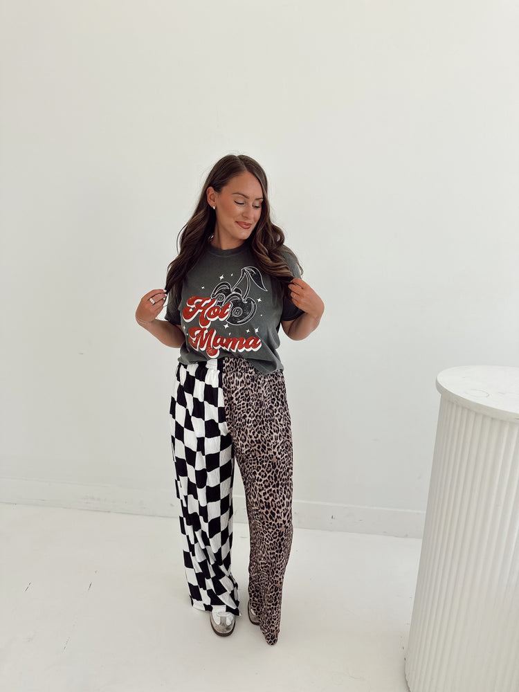 CHECK & LEOPARD SPLICED FLOWY **PANTS**
