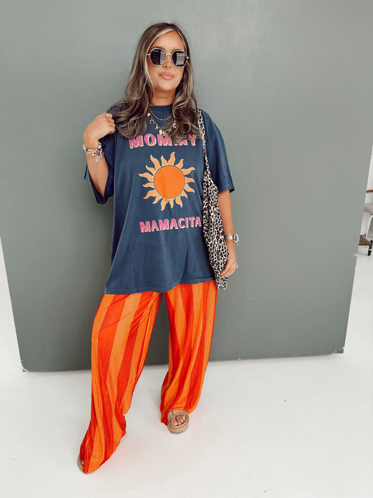 Hot Orange Striped Flowy PANTS