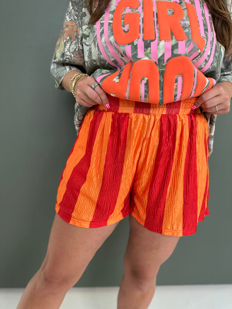 Hot Orange Striped Flowy Shorts