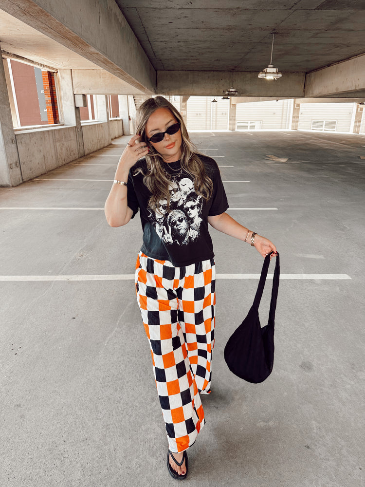 Orange + Black + White Checkmate Pants