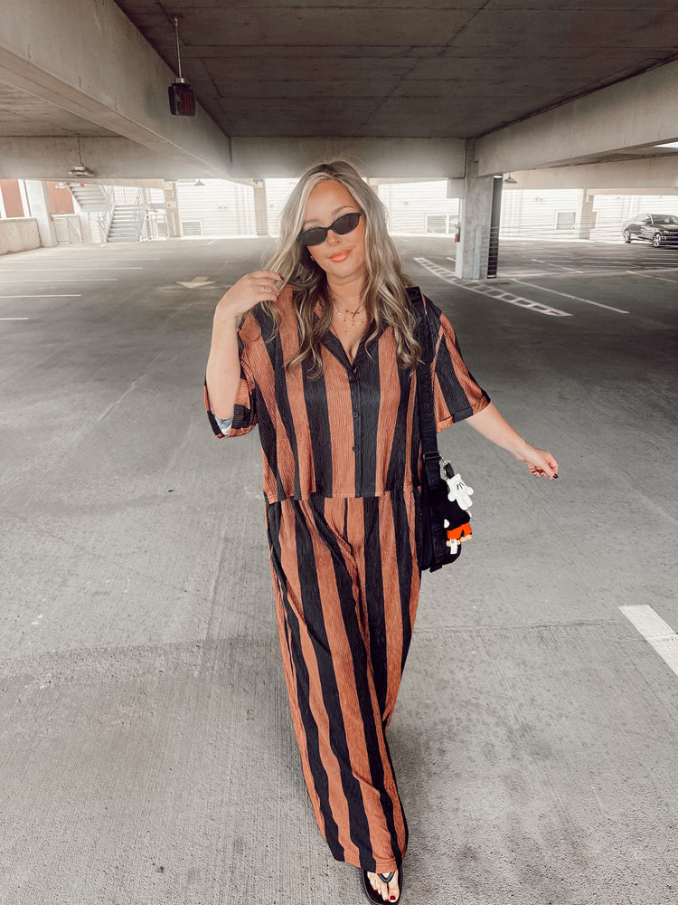 Brown & Black Striped Flowy PANTS