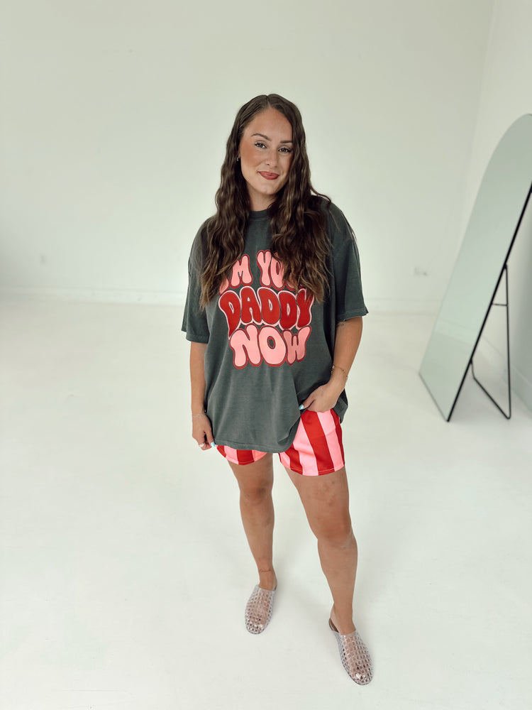 Raspberry Stripe Satin Boxer SHORTS