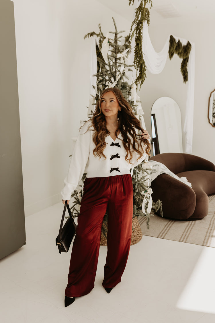 Silky Style Wide leg Pants (maroon)