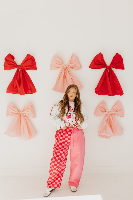 Pink Checkered Splice Barrel Sweatpants