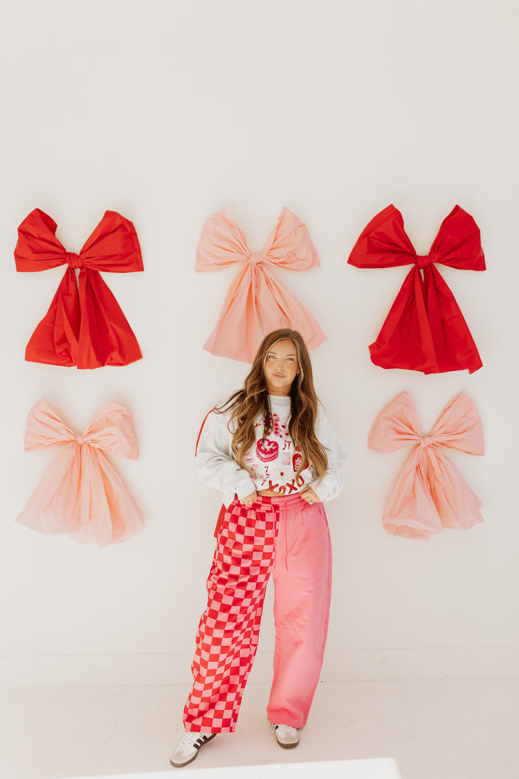 Pink Checkered Splice Barrel Sweatpants