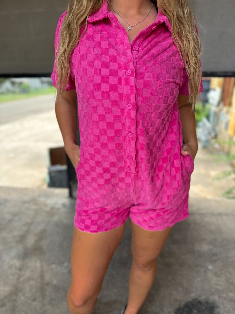 Checked Out Button Up Romper (Pink)