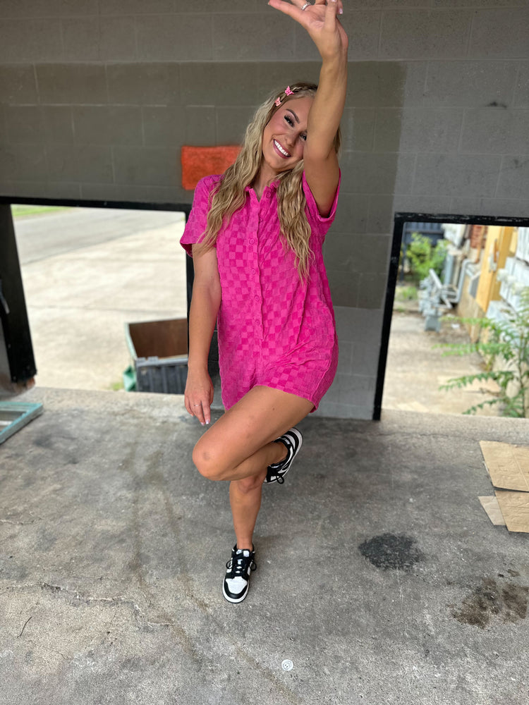 Checked Out Button Up Romper (Pink)